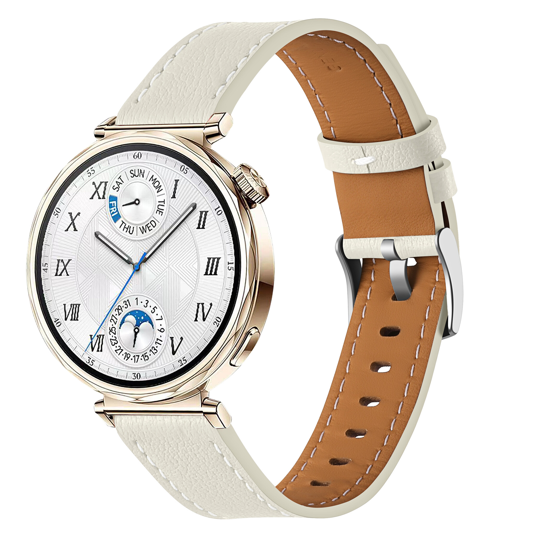 Strap-it Huawei Watch GT 5 Pro - 42mm 'one push' leren bandje (beige)