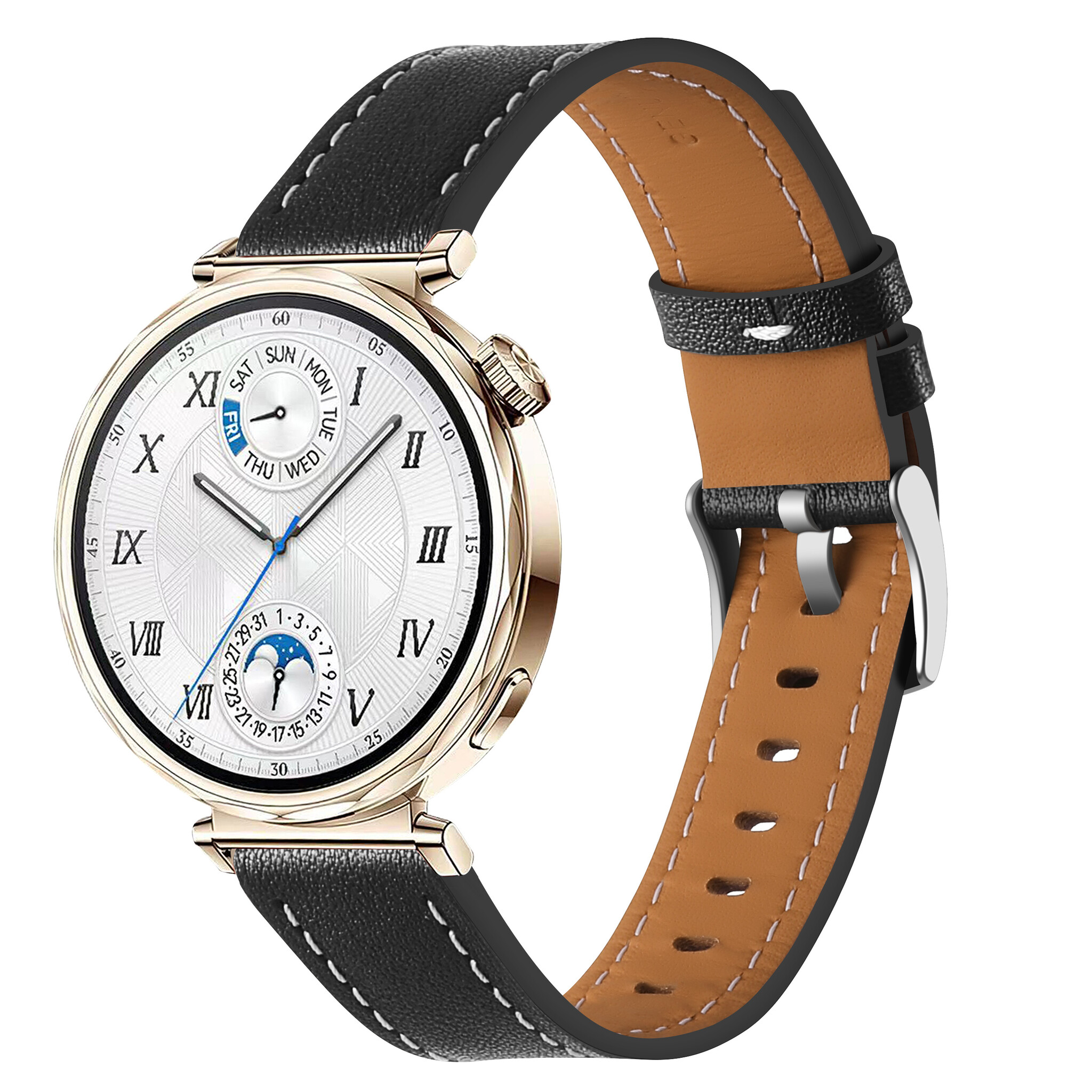 Strap-it Huawei Watch GT 5 Pro - 42mm 'one push' leren bandje (zwart)