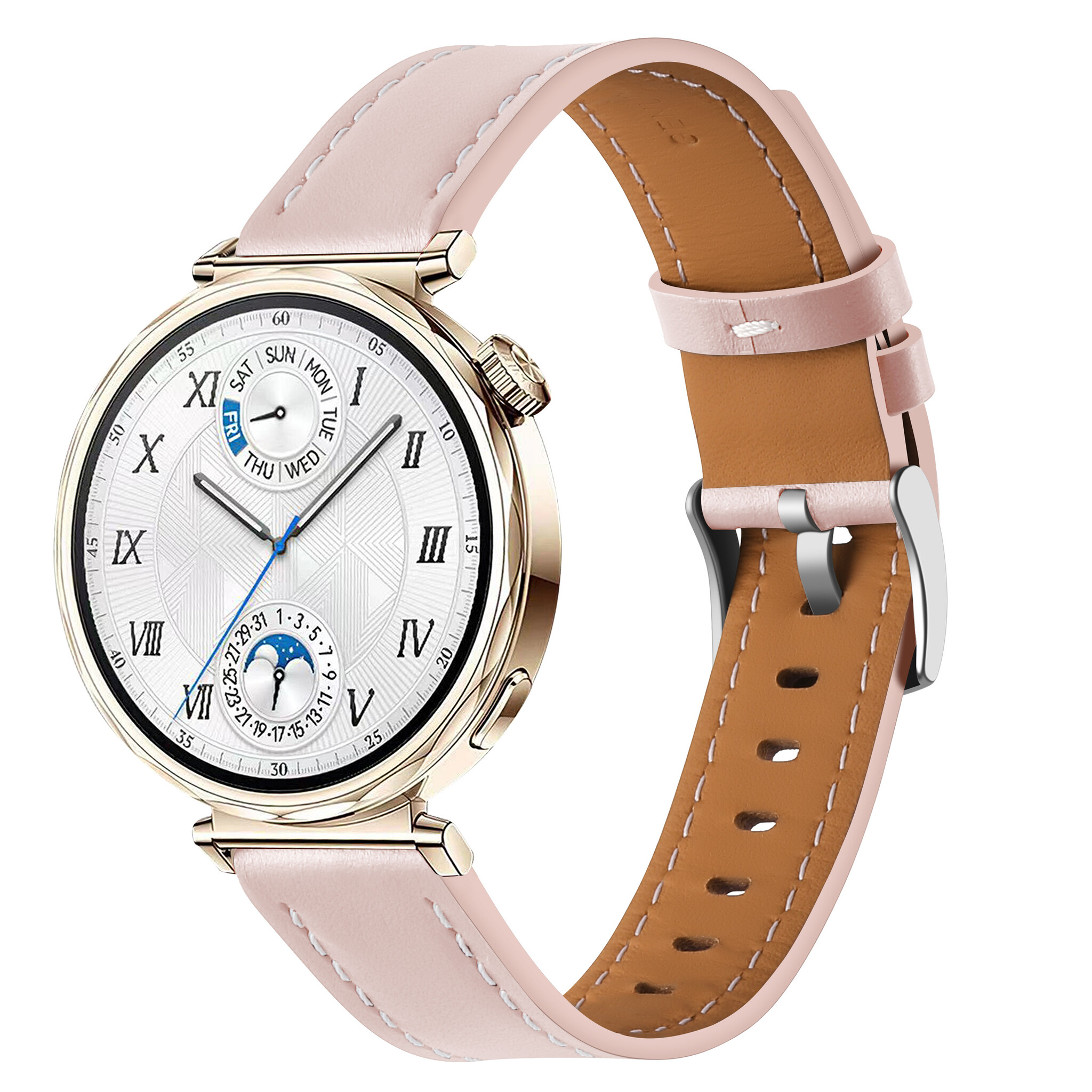 Strap-it Huawei Watch GT 5 Pro - 42mm 'one push' leren bandje (lichtroze)