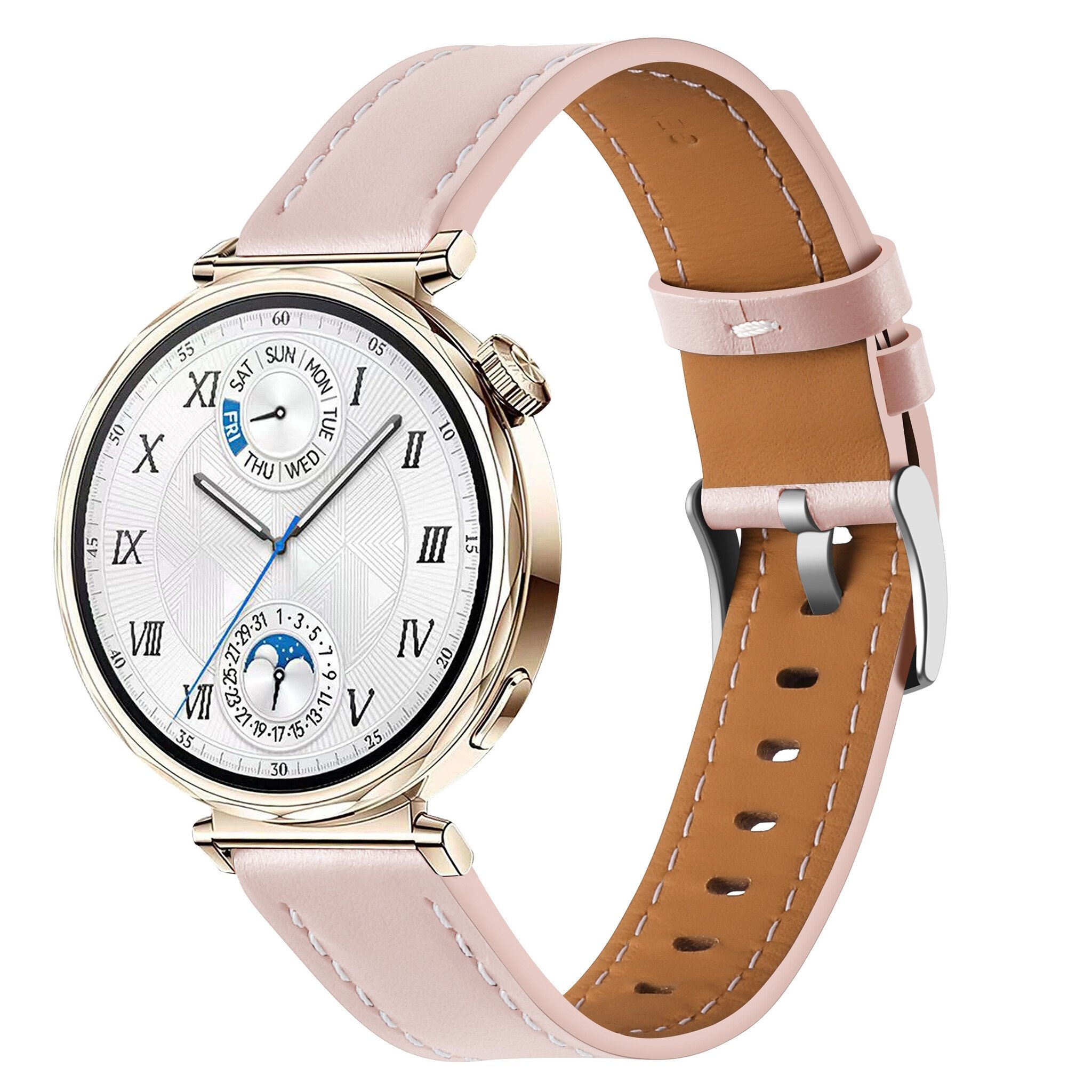 Strap-it Huawei Watch 5 - 42mm 'one push' leren bandje (lichtroze)
