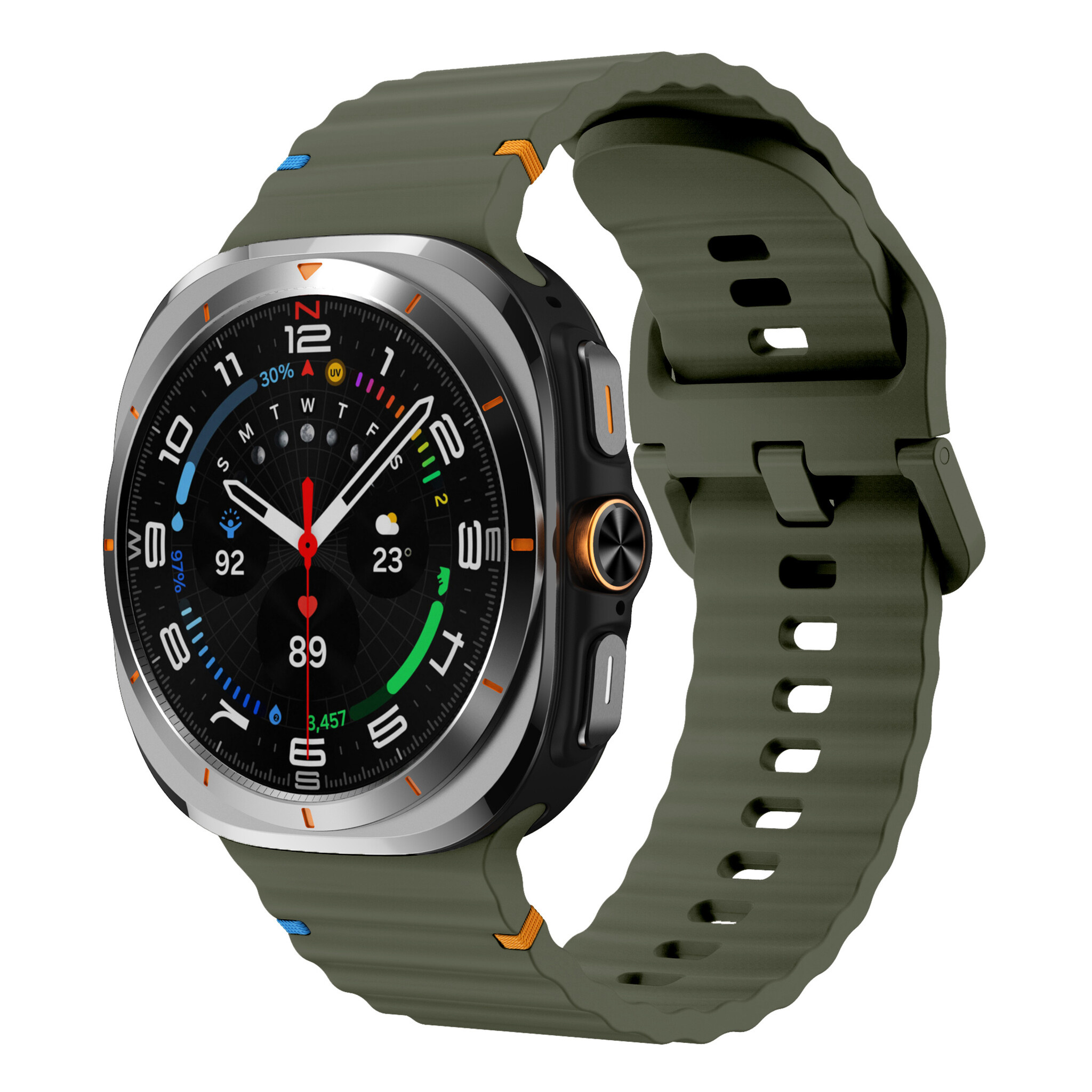 Strap-it Samsung Galaxy Watch Ultra 2025 wave siliconen bandje (legergroen)