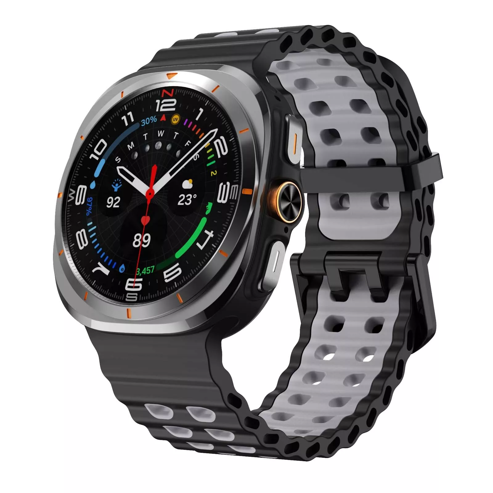 Strap-it Samsung Galaxy Watch Ultra 2025 wave siliconen bandje (zwart/grijs)
