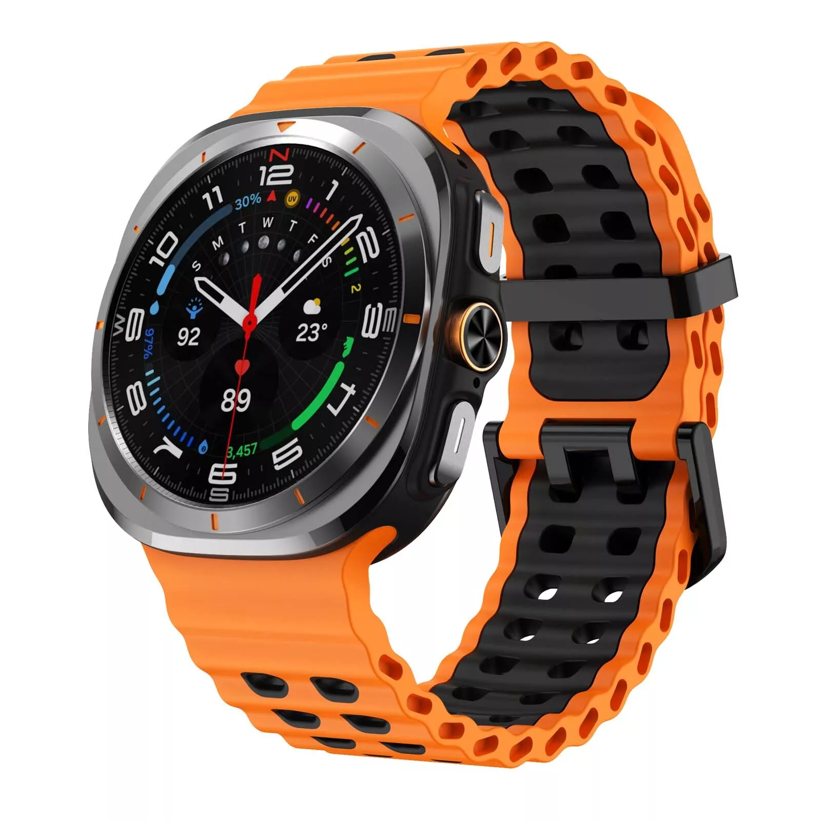 Strap-it Samsung Galaxy Watch Ultra 2025 wave siliconen bandje (oranje/zwart)