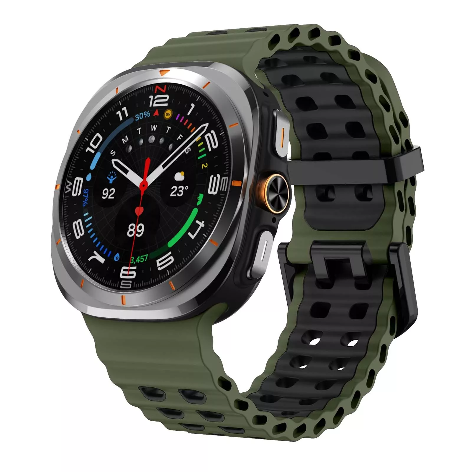 Strap-it Samsung Galaxy Watch Ultra 2025 wave siliconen bandje (groen/zwart)