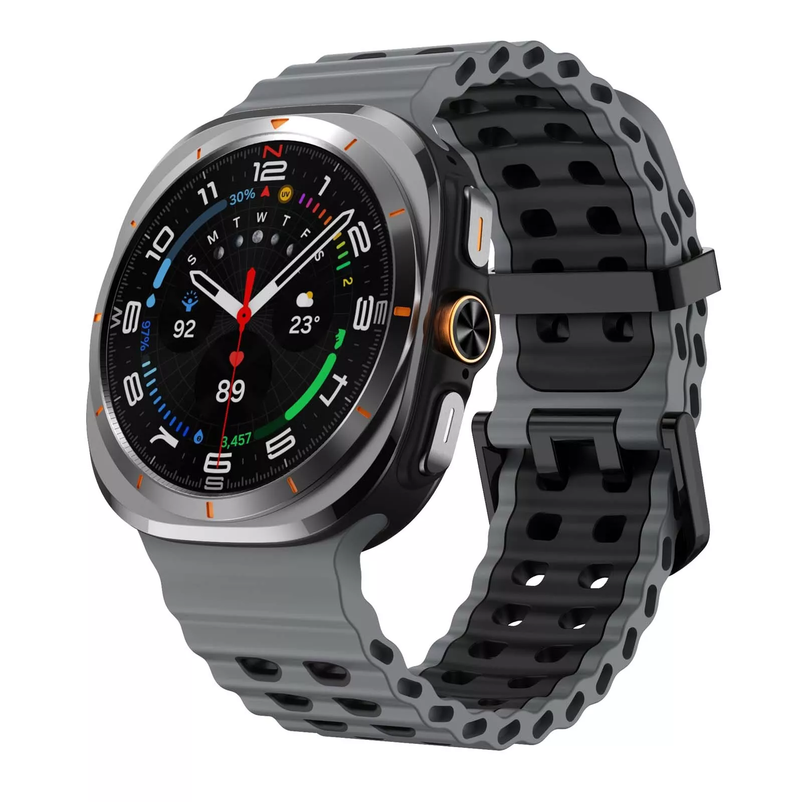 Strap-it Samsung Galaxy Watch Ultra 2025 wave siliconen bandje (grijs/zwart)