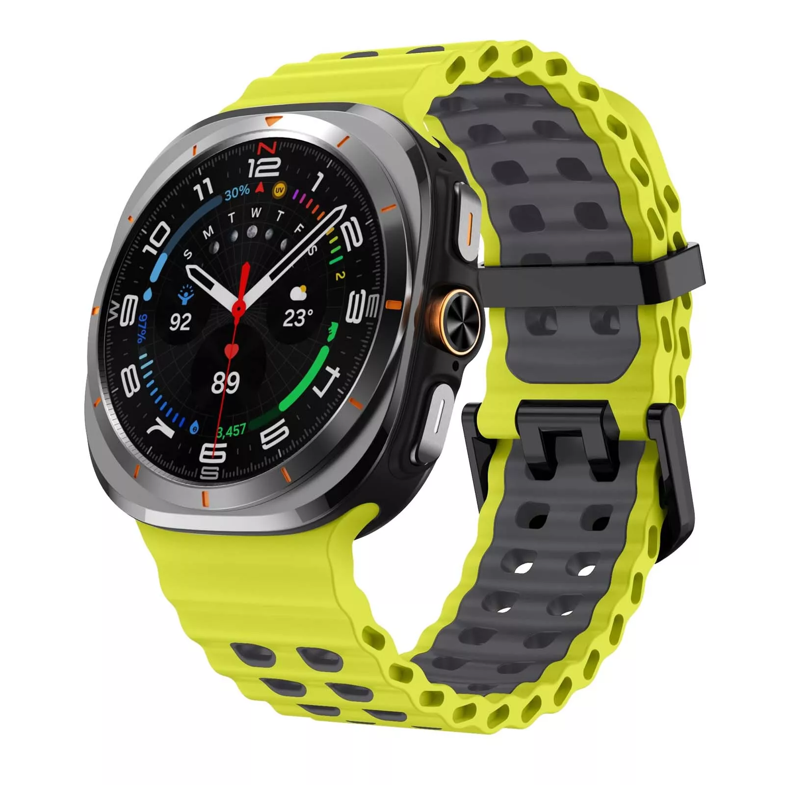 Strap-it Samsung Galaxy Watch Ultra 2025 wave siliconen bandje (lime/donkergrijs)