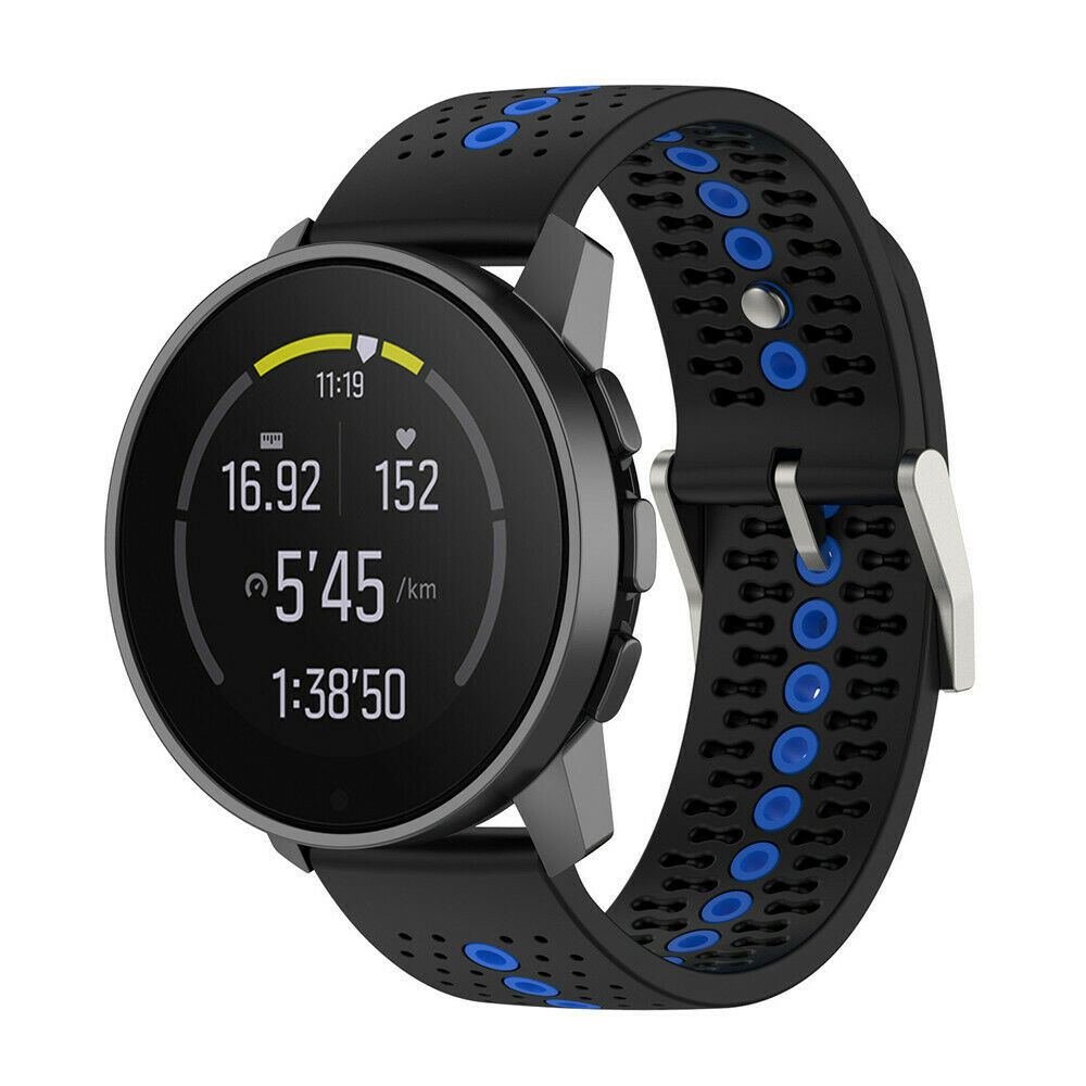 Strap-it Suunto Run siliconen bandje (zwart/blauw)