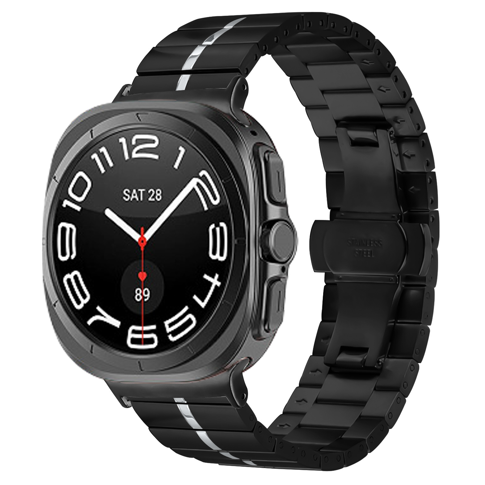 Strap-it Samsung Galaxy Watch Ultra 2025 luxe metalen band (zwart/zilver)