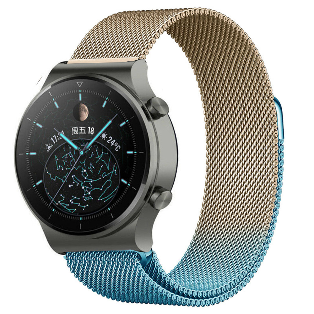 Strap-it Huawei Watch GT 2 Pro Milanese band (blauw/goud)