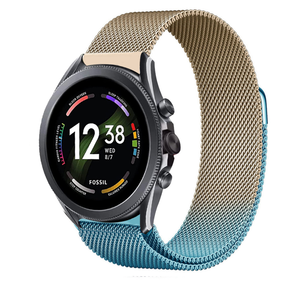 Strap-it Fossil Gen 6 44mm Milanese band (blauw/goud