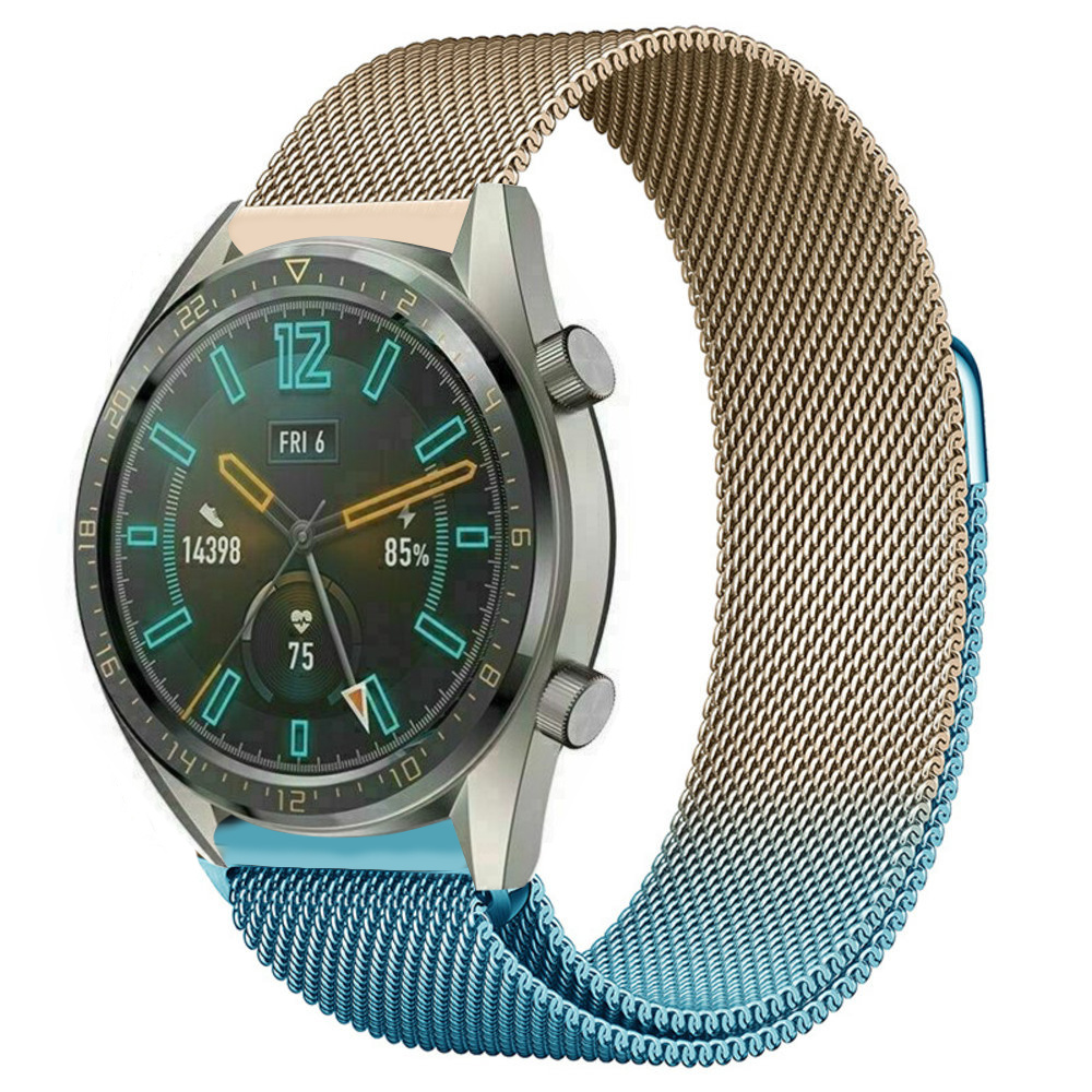 Strap-it Huawei Watch GT 2 Milanese band (blauw/goud)