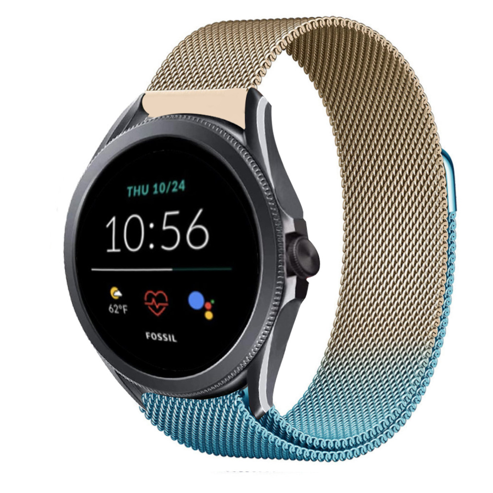 Strap-it Fossil Gen 5e 44mm Milanese band (blauw/goud)