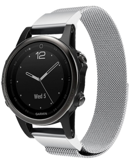 Strap-it Garmin Fenix 8 - 43mm Milanese band (zilver)