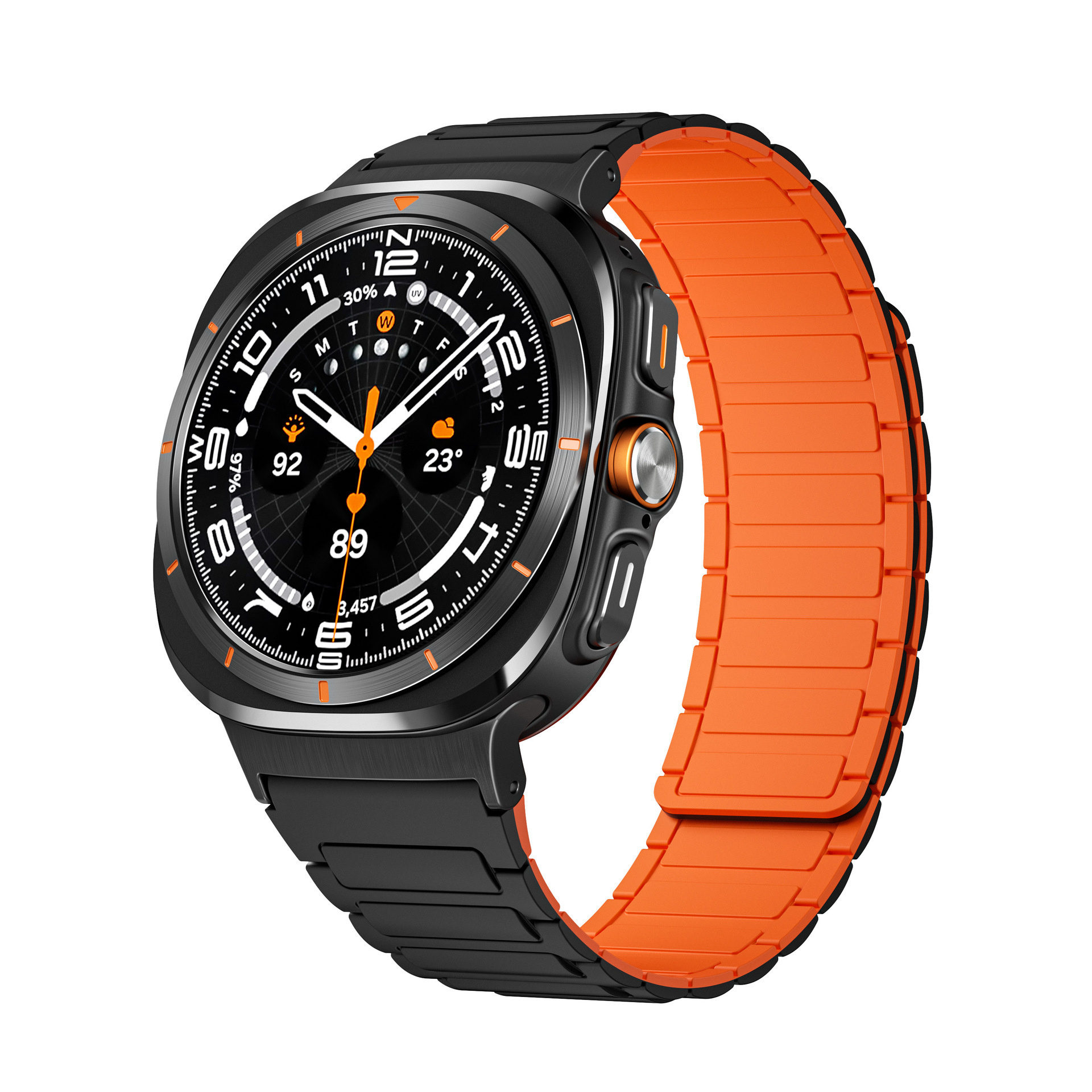 Strap-it Samsung Galaxy Watch Ultra 2025 magnetisch siliconen bandje (zwart/oranje)