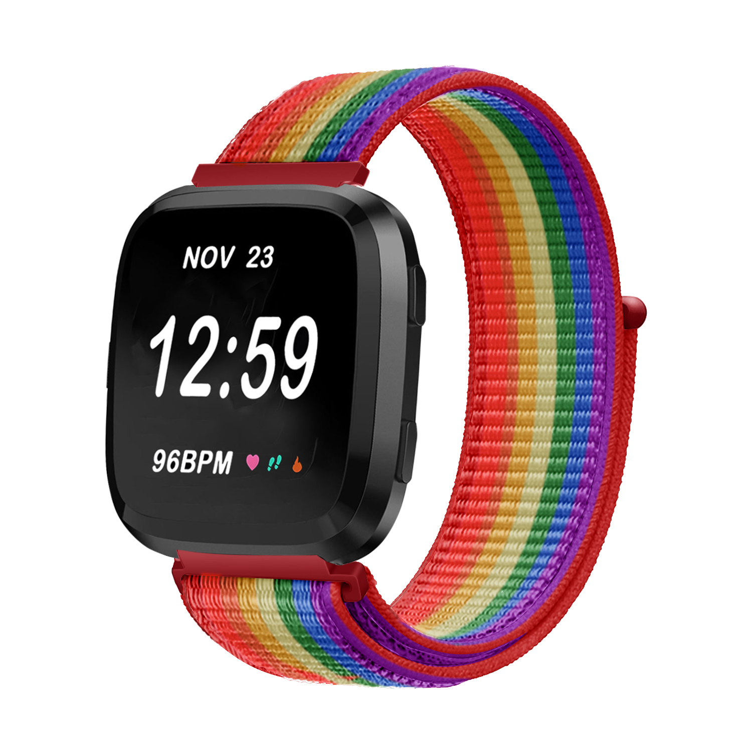 Strap-it Fitbit Versa nylon bandje (regenboog)