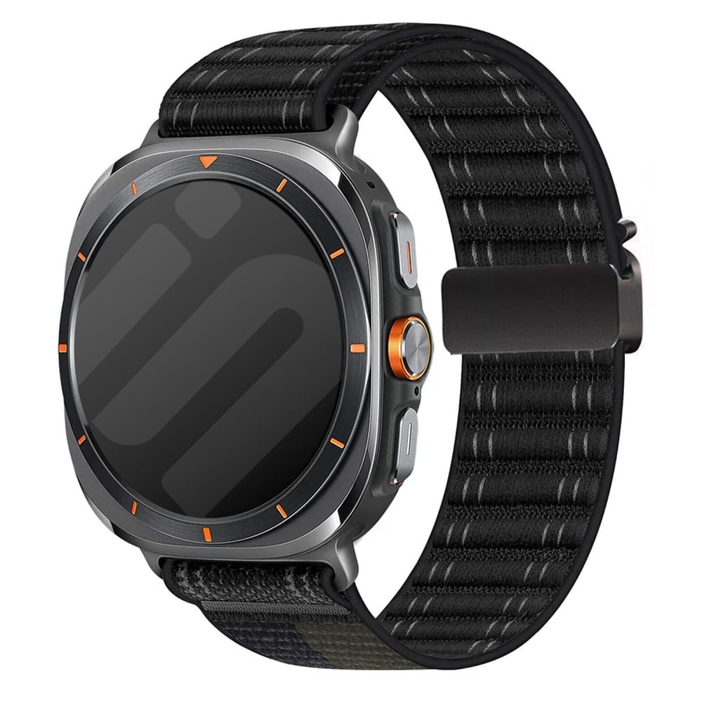 Strap-it Samsung Galaxy Watch Ultra 2025 Wave nylon band met P-buckle (zwart)