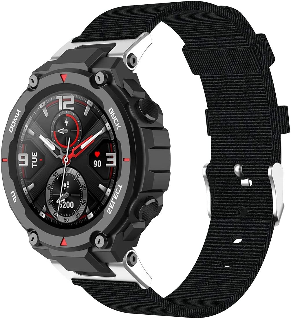 Strap-it Amazfit T-Rex (Pro) canvas nylon bandje (zwart)