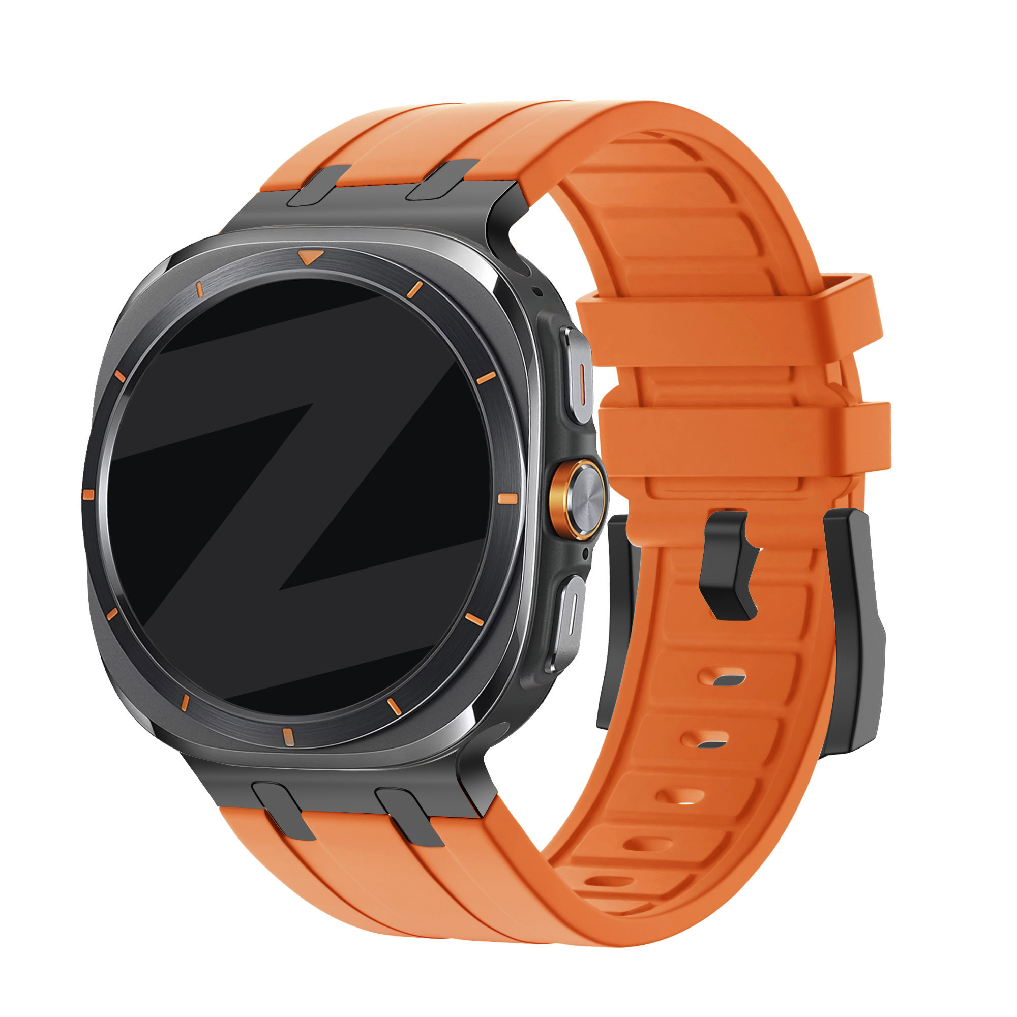 Bandz Samsung Galaxy Watch Ultra 2025 siliconen band 'Luxe Liquid' (oranje met zwart)