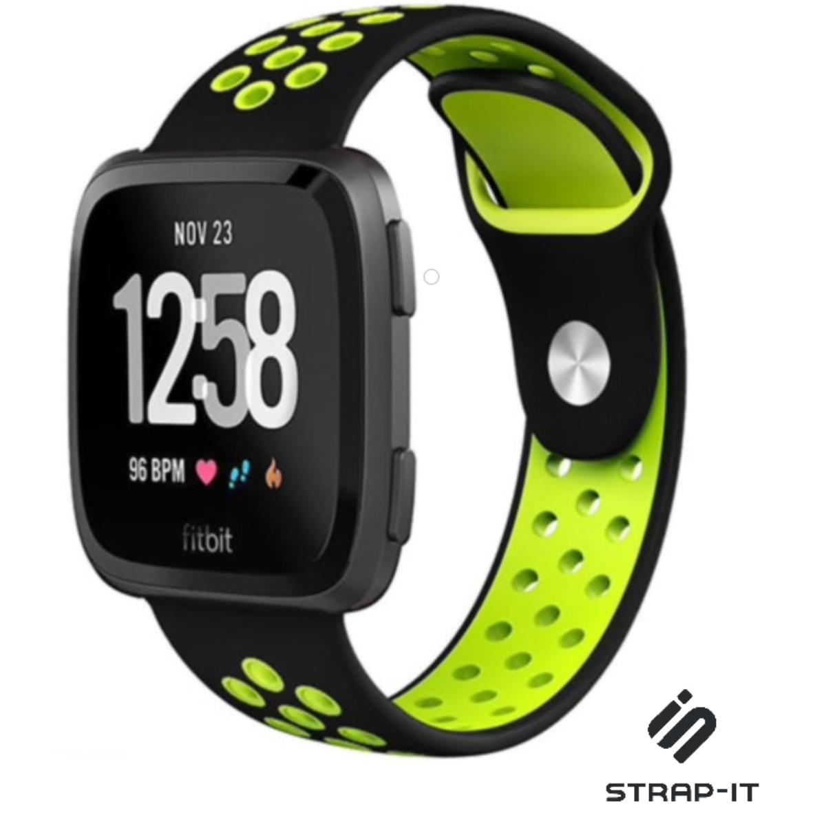 Strap-it Fitbit Versa 2 sport band (zwart/fluocent)