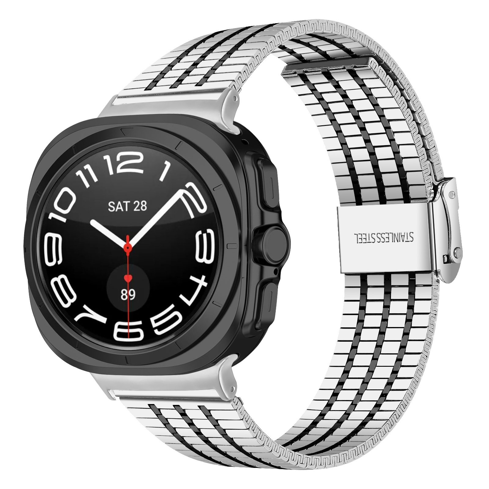 Strap-it Samsung Galaxy Watch Ultra 2025 roestvrij stalen band (zilver/zwart)