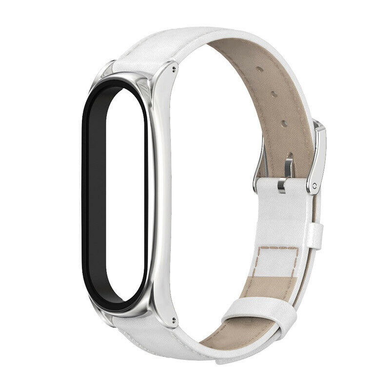Strap-it Xiaomi Mi Band 6 bandje leer (wit)