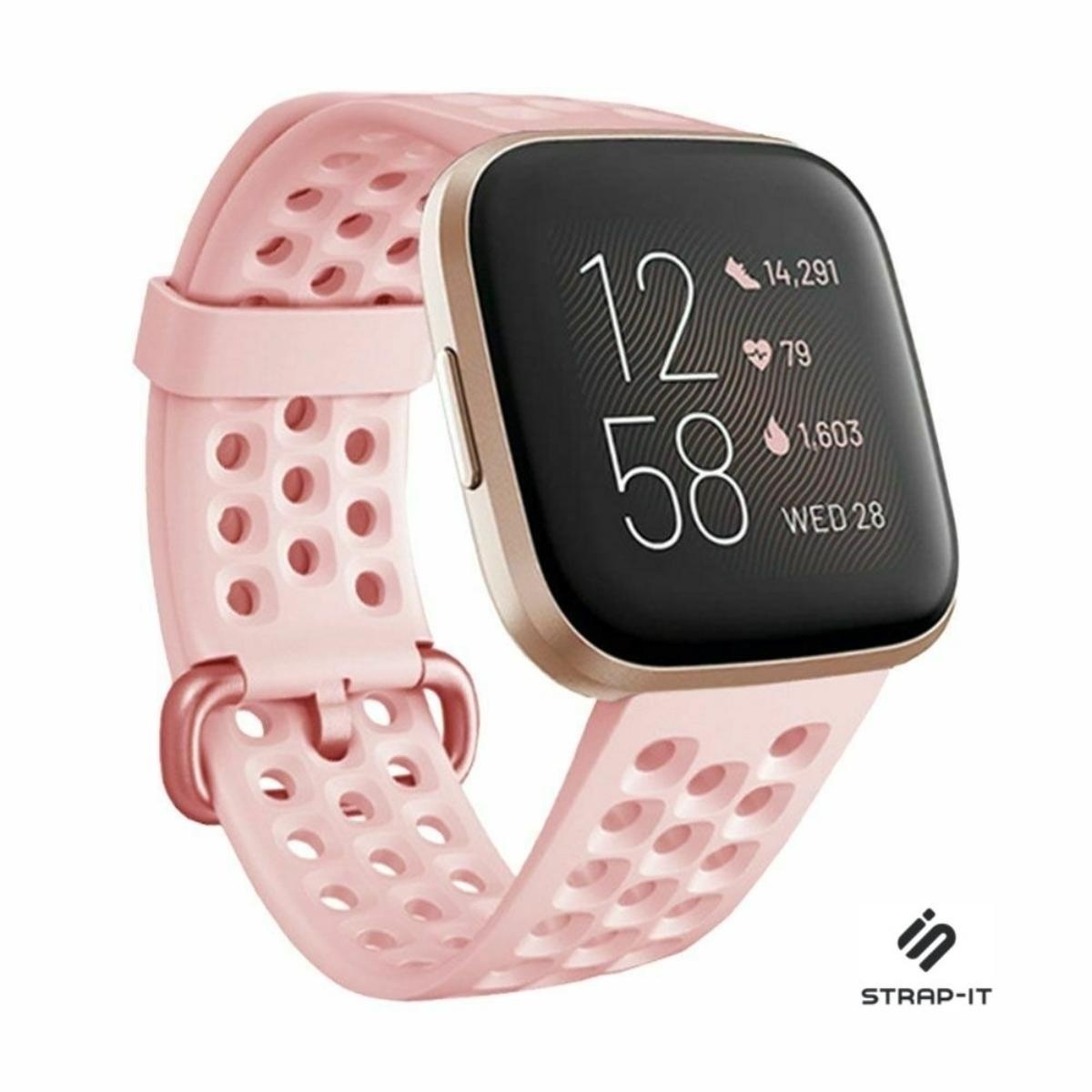Strap-it Fitbit Versa 2 siliconen bandje met gaatjes (roze)
