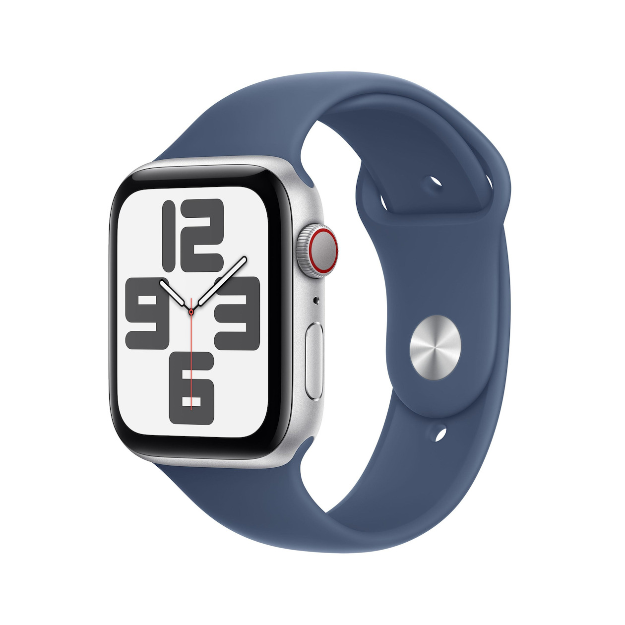 Apple Watch SE GPS + Cellular 44mm Aluminium Case met Denim Sport Band - M/L Smartwatch Zilver