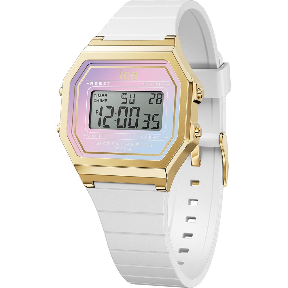 Ice-watch Chronograaf ICE digit retro sunset - Small Quartzhorloge, polshorloge, dameshorloge, digitaal, siliconen armband, stopwatchfunctie