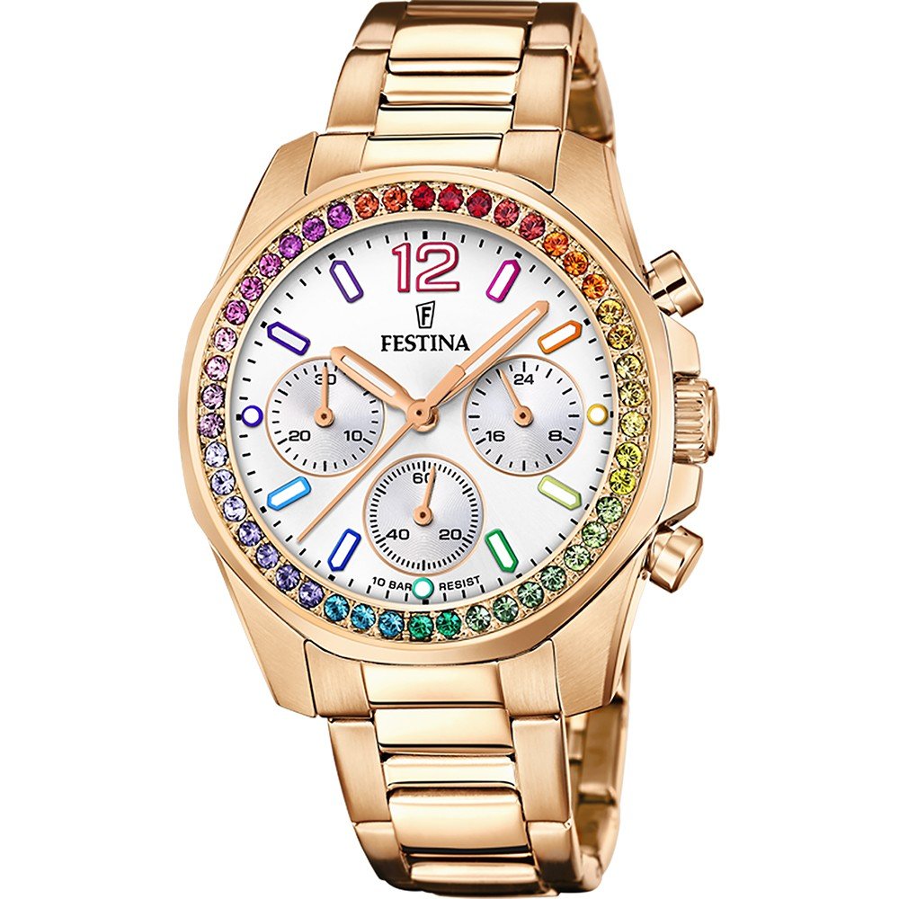 Festina Chronograaf Boyfriend Collection Horloge, quartz, dameshorloge, stopwatchfunctie, regenboog