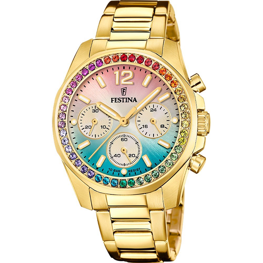 Festina Chronograaf Boyfriend Collection Horloge, quartz, dameshorloge, stopwatchfunctie, regenboog