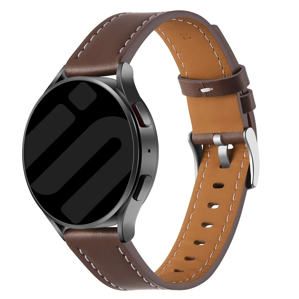 Strap-it OnePlus Watch 3 - 43mm 'one push' leren bandje (donkerbruin)