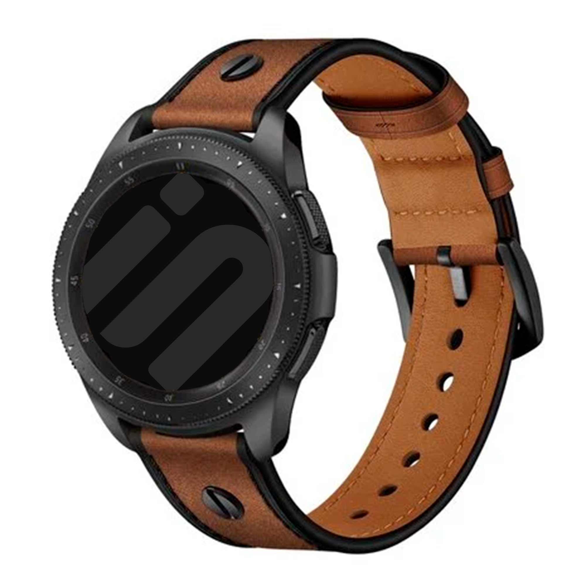 Strap-it Amazfit Balance 2 geschroefde leren bandje (donkerbruin)