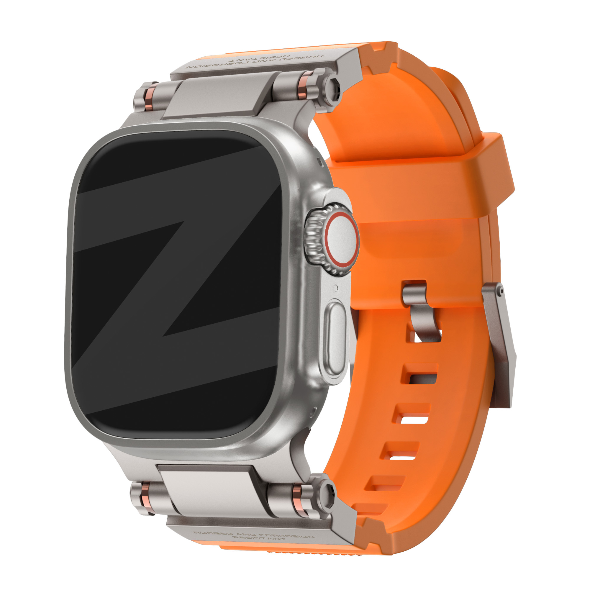 Bandz Apple Watch siliconen band 'Explorer' (oranje met titanium)