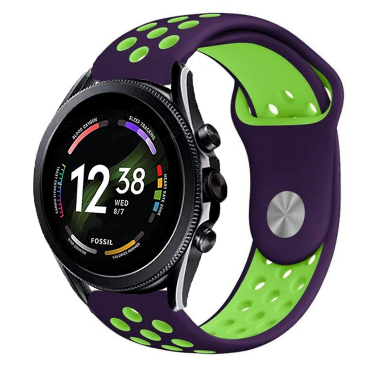 Strap-it Fossil Gen 6 - 44mm sport band (paars/groen)