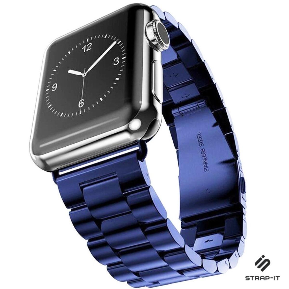 Strap-it Apple Watch 8 stalen band (blauw)