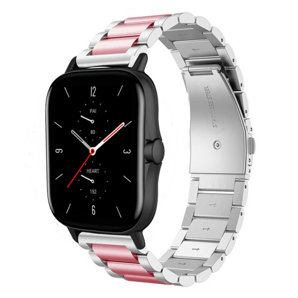 Strap-it Amazfit GTS 2 stalen band (zilver/roze)