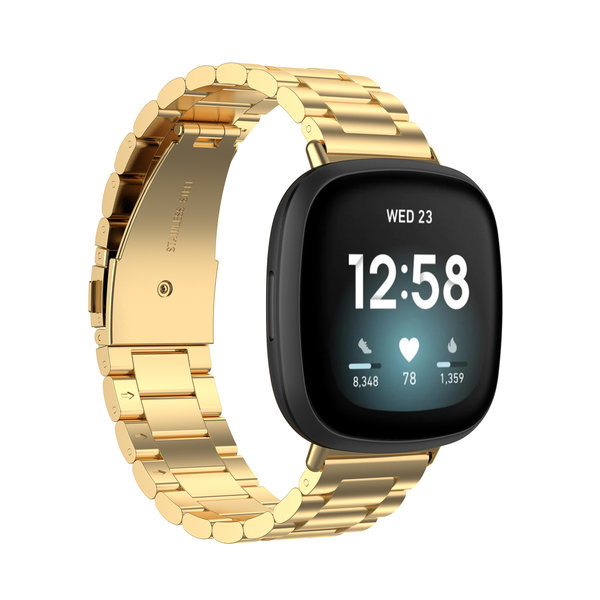Strap-it Fitbit Versa 3 stalen band (goud)