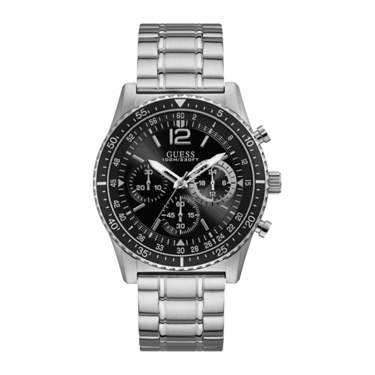 Guess Launch Staal Zwart 44mm quartz | W1106G1