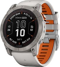 Garmin Fenix 7X Pro 51 mm grijs titanium met een grijs/oranje siliconen polsband [Sapphire Solar Edition] - refurbished