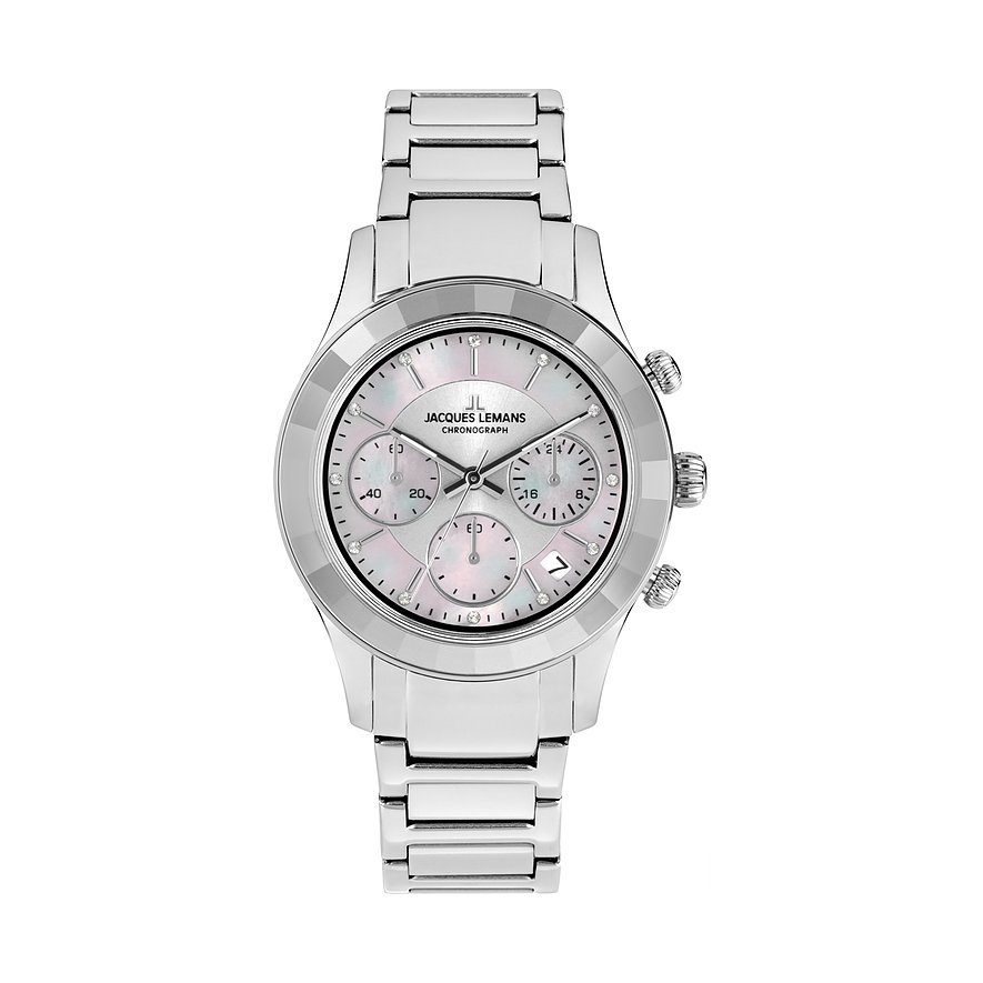 Jacques Lemans Chronograaf Venice Polshorloge, dameshorloge, leren band, stopwatchfunctie, datum, parelmoer