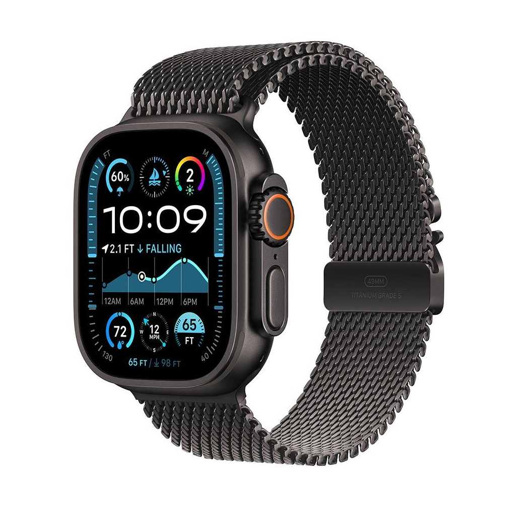 Apple Watch Ultra 2 GPS + Cellular 49mm Titanium Case met Titanium Milanese Loop - L Smartwatch Zwart