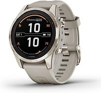 Garmin Fenix 7S Pro 42 mm goud met beige polsband [wifi, Sapphire Solar Edition] - refurbished