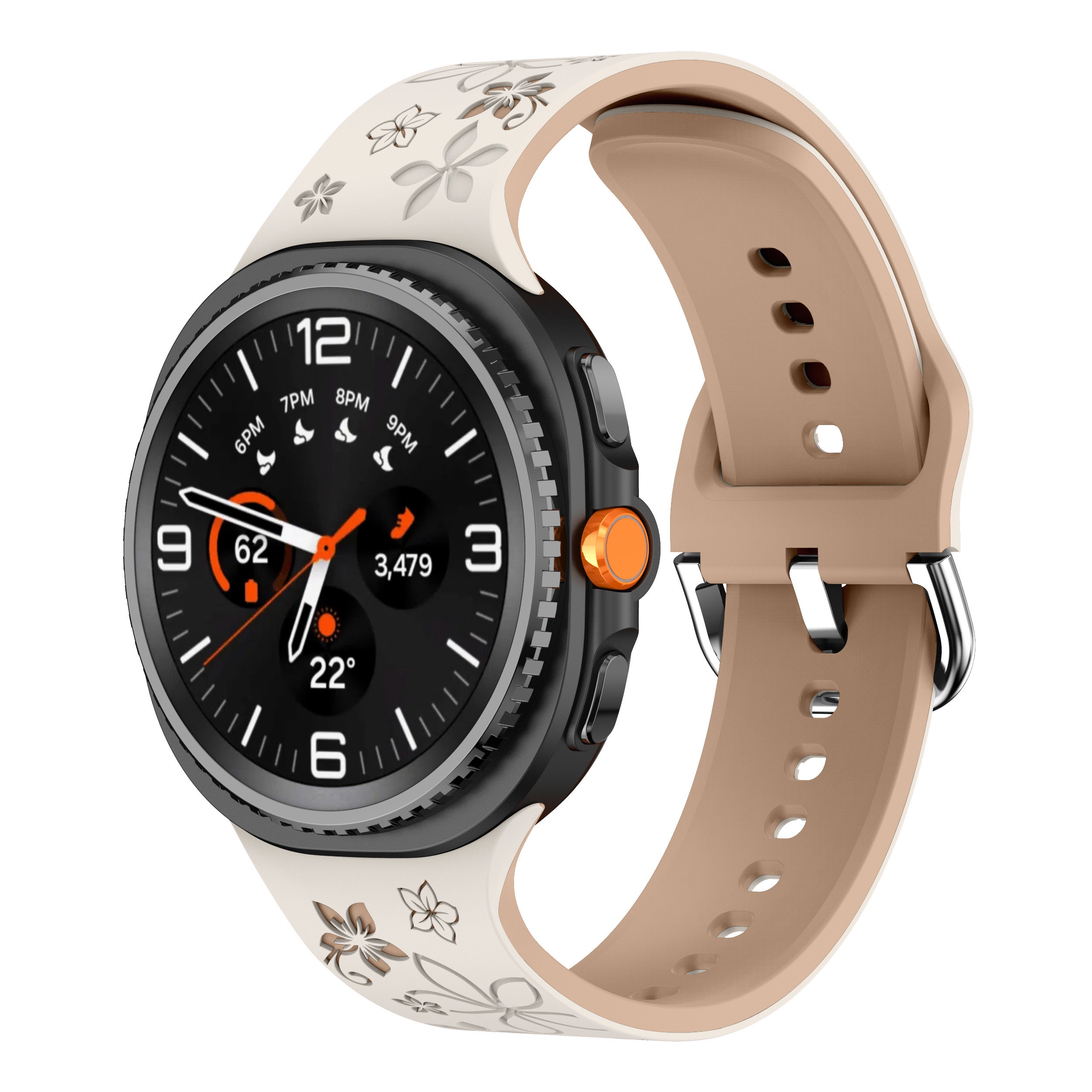 Samsung Galaxy Watch 8 - 44mm flower silicone band (sterrenlicht/beige)