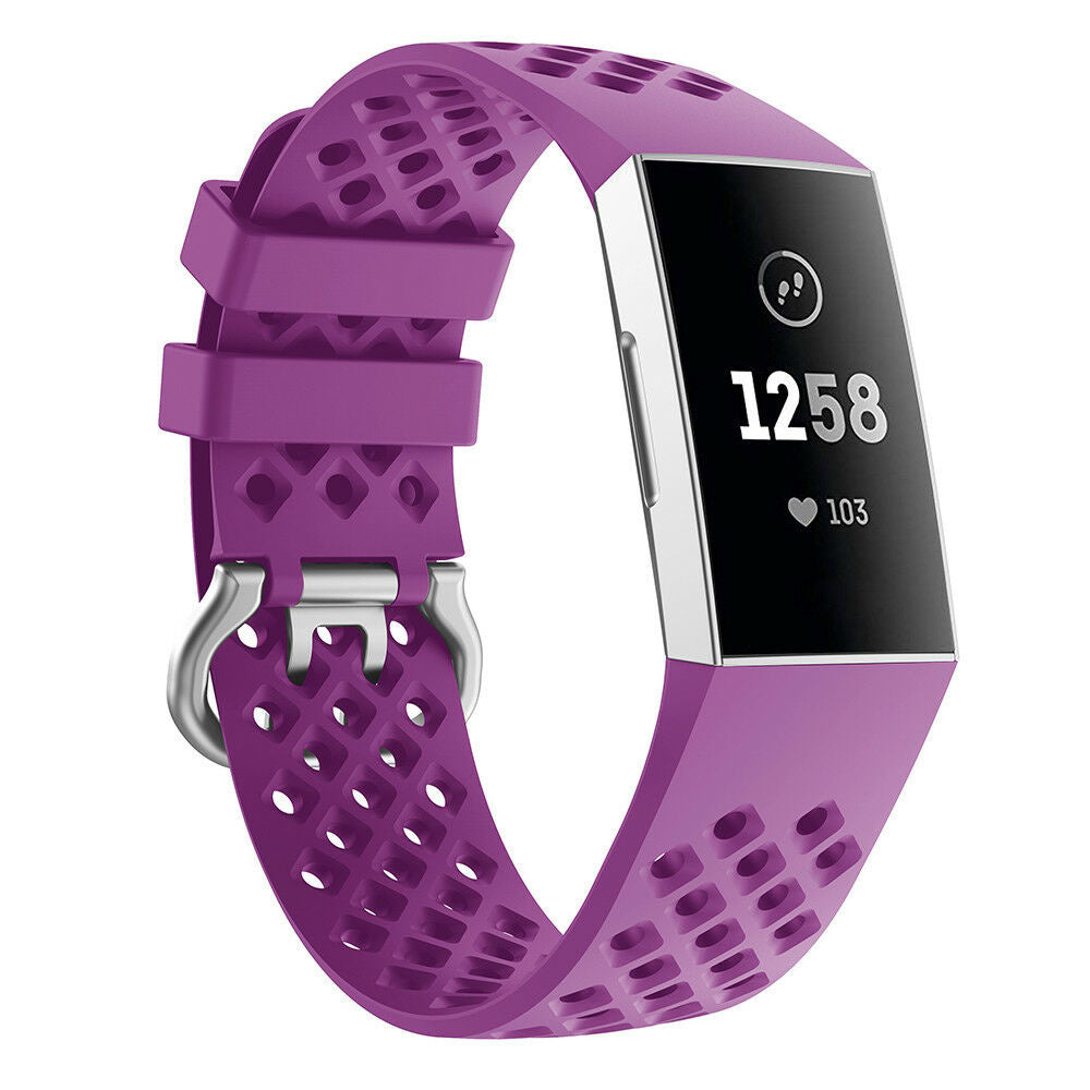 Fitbit Charge 4 siliconen bandje met gaatjes (donkerpaars)