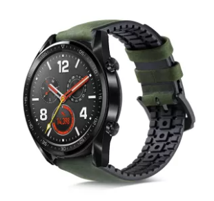 Huawei Watch GT 2 siliconen/leren bandje (zwart/groen)