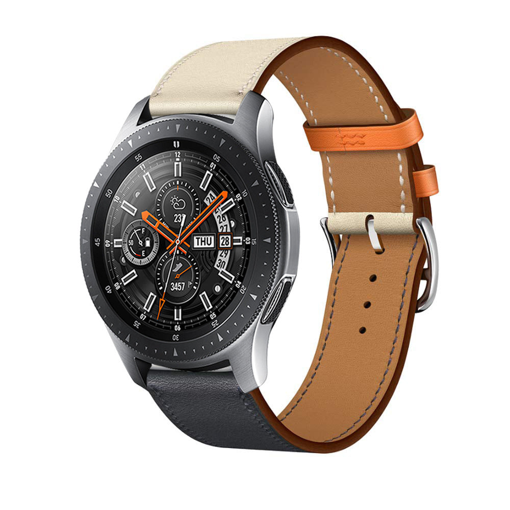 Samsung Galaxy Watch leren band 45mm / 46mm (wit/donkerblauw)
