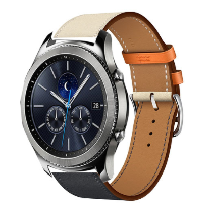Samsung Gear S3 Classic & Frontier leren bandje (wit/donkerblauw)