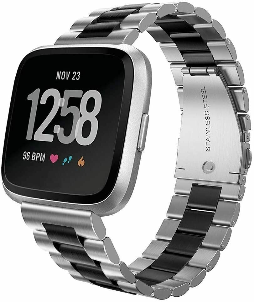 Fitbit Versa / Versa 2 stalen bandje (zilver/zwart)