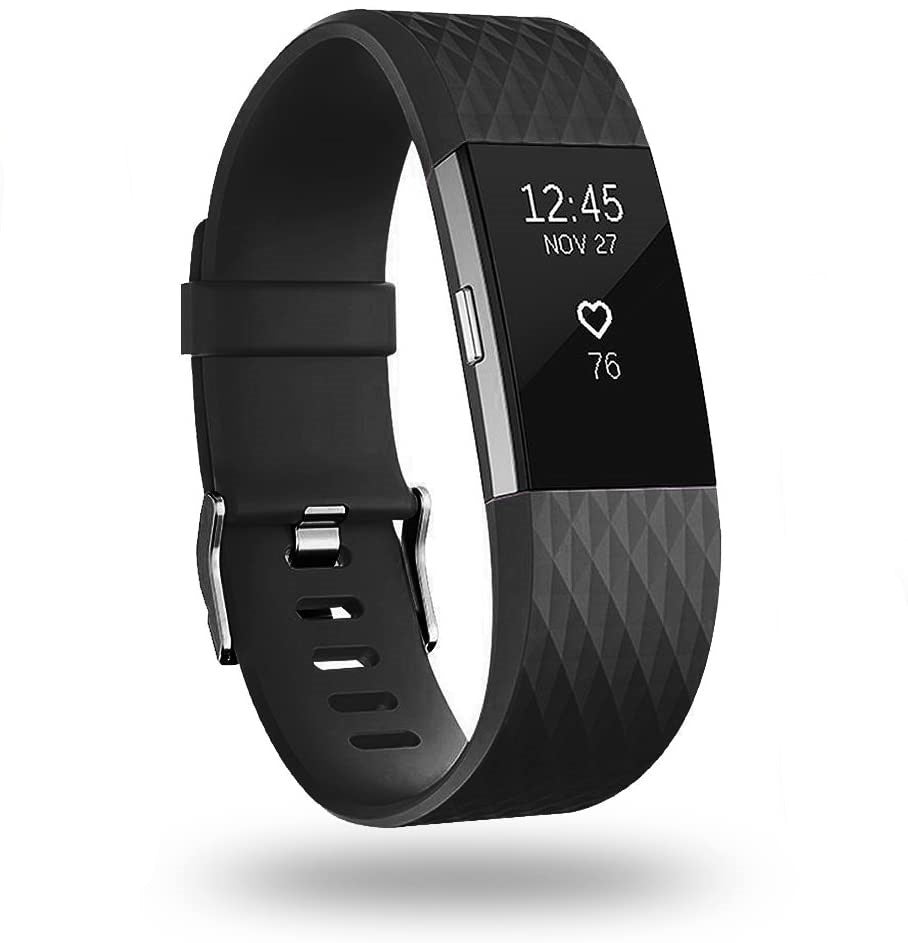 Fitbit Charge 2 diamant silicone band (zwart)