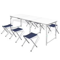 VidaXL Campingtafel inklapbaar en verstelbaar in hoogte aluminium 180 x 60 cm inclusief zes stoelen